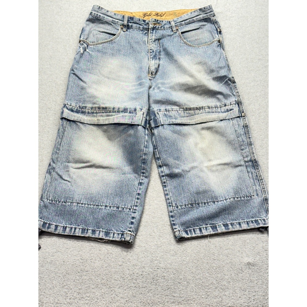 Gold Label Mens Baggy Denim Shorts Light Wash Y2K Wide Leg 36